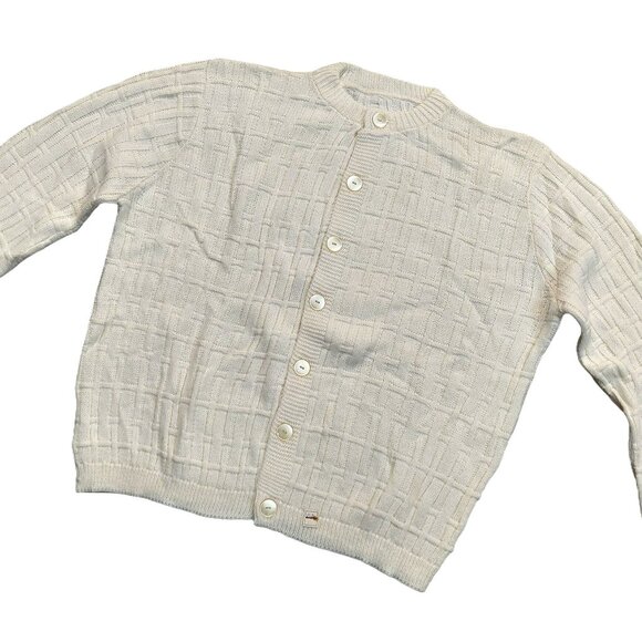 Vintage 1940s-1950s Waffle Knit Cream/Ivory Long Sleeve Cardigan Sweater Medium - Picture 2 of 7
